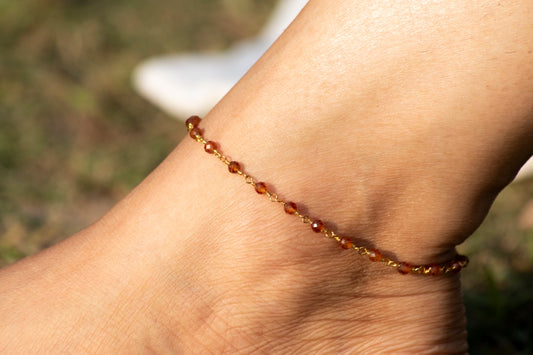 Chinar Glow Anklet - Handcrafted Orange Beaded Anklet | Kashmir-Inspired Jewelry