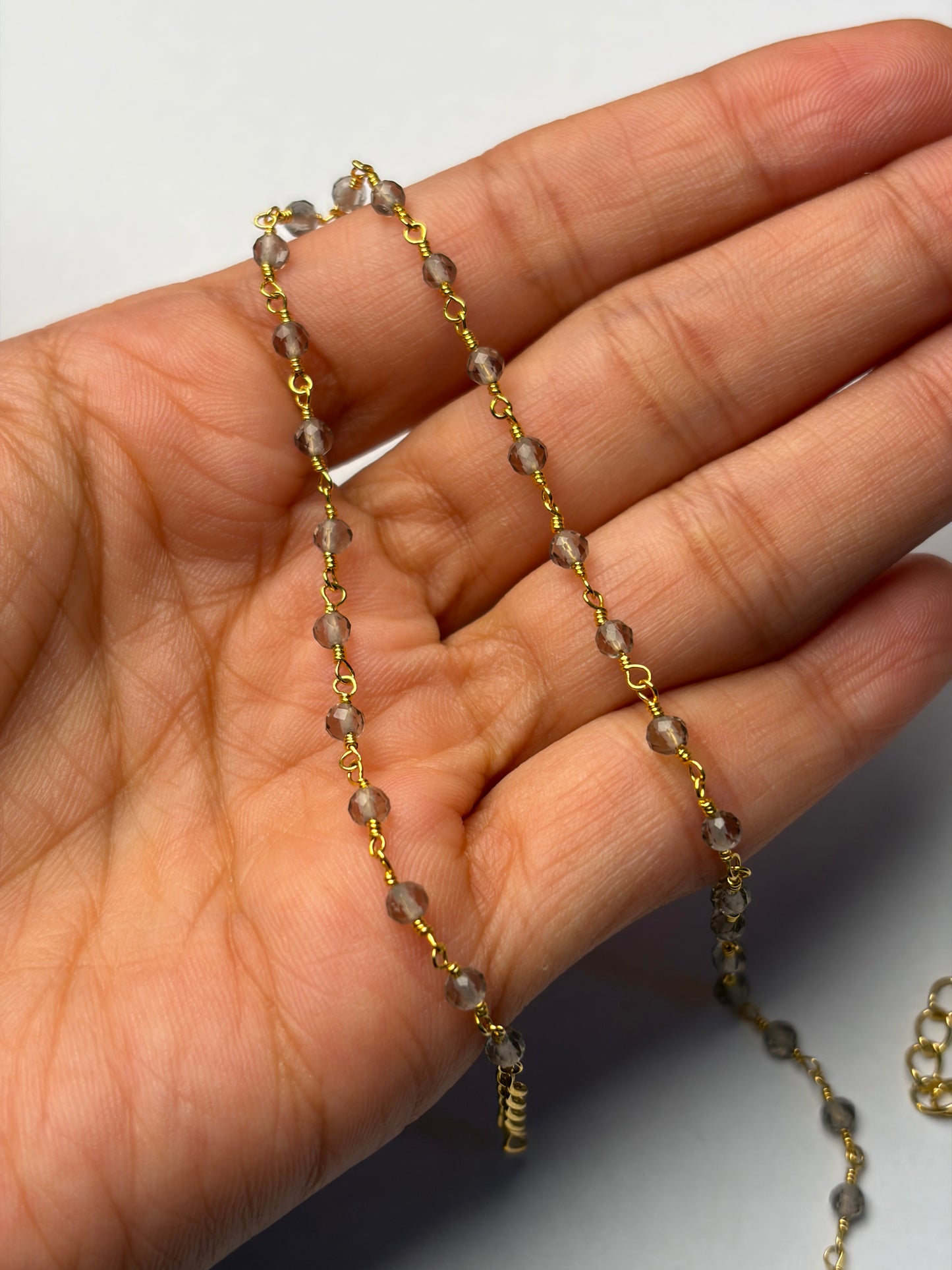 Smoked Cashmere Anklet - Milky Grey Beaded Anklet | Handcrafted Kashmir Jewelry